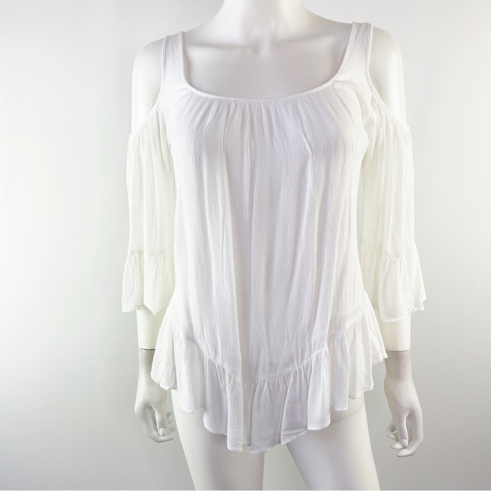 Sundance Women's White Cold Shoulder Long Sleeve Ruffle Blouse Top Size XS